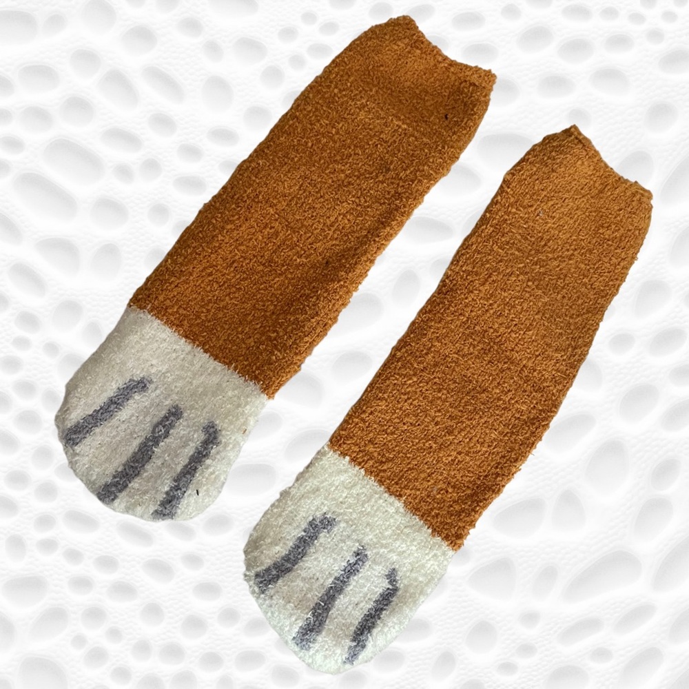 Cat Paw Socks Fuzzy Warm Adorable Kitty Slipper New Brown Black Gray Grey - Picture 9 of 13